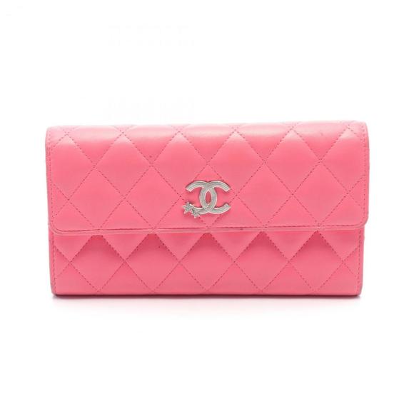 CHANEL Matelasse Bi-fold Long Wallet Leather Women's Pink AP3724 - Picture 1 of 10